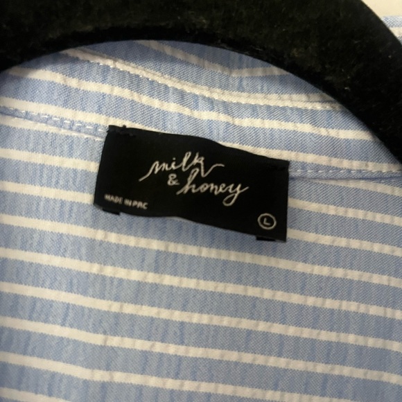 Milk & Honey Blue Striped Blouse with Lace Trim - Picture 4 of 8